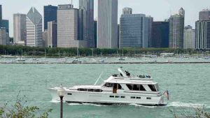 A charter yacht cruising Lake Michigan in Chicago IL