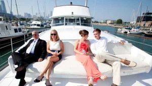 Wedding guests on a Chicago charter yacht