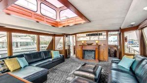 A yacht charter with a fire place the sophisticated lady